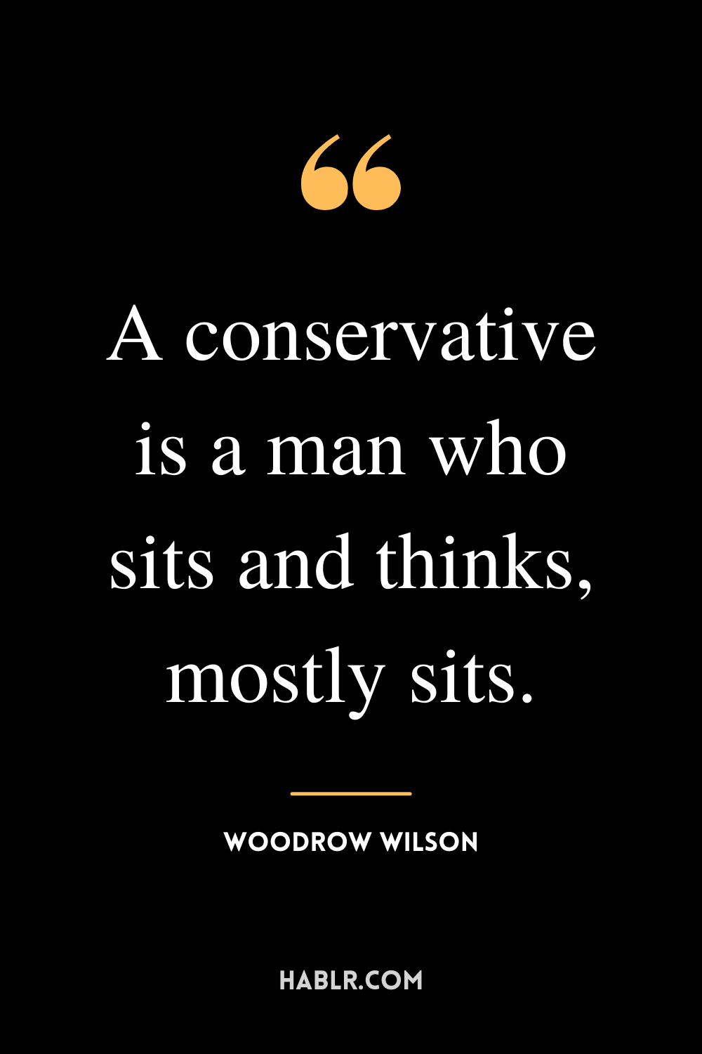 “A conservative is a man who sits and thinks, mostly sits.” -Woodrow Wilson