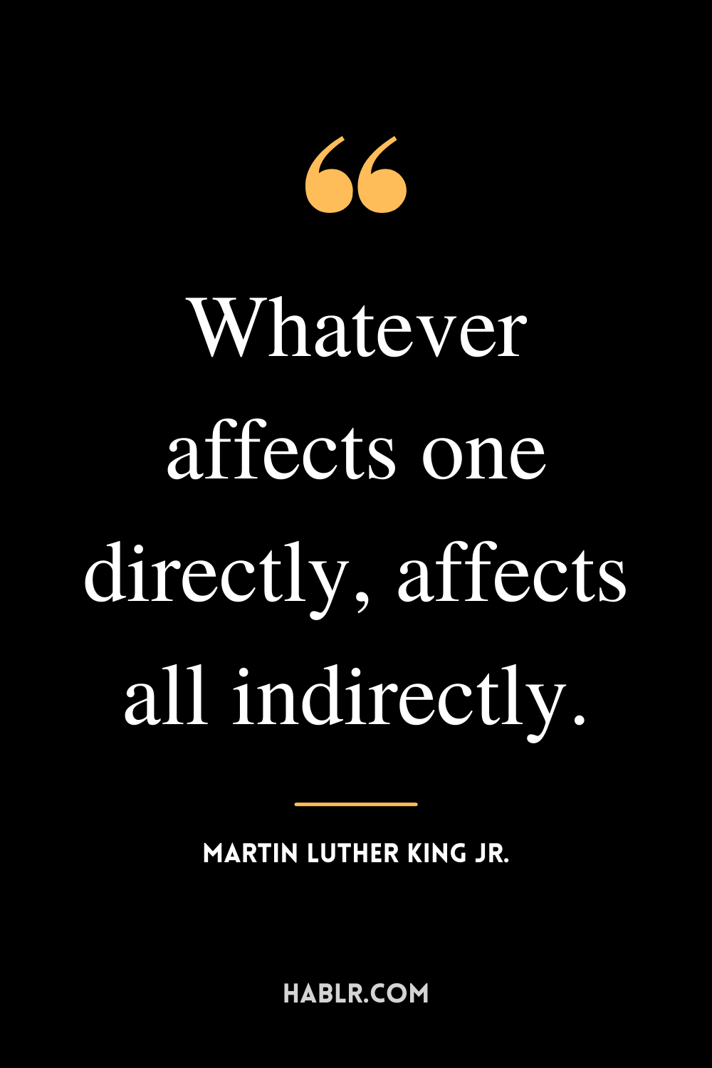 "Whatever affects one directly, affects all indirectly." -Martin Luther King Jr.