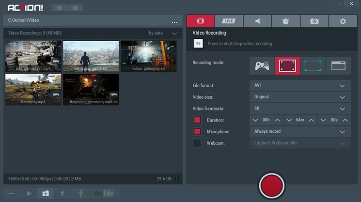 Action Recorder is most popular screen recording and gameplay recording software.