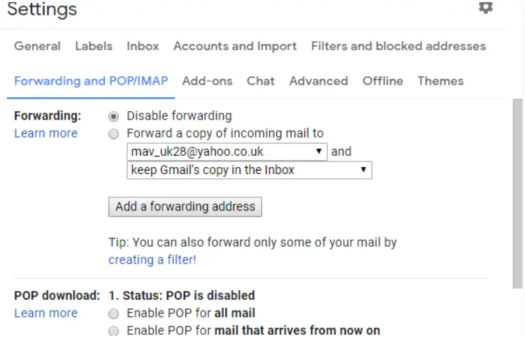 IMAP/POP settings