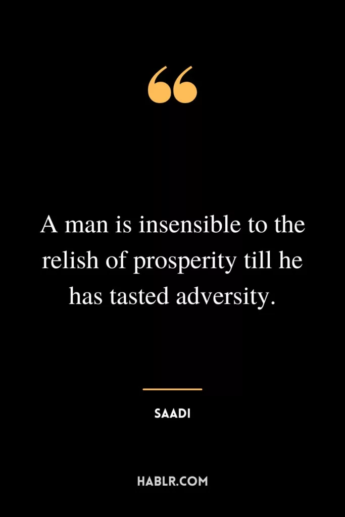 A man is insensible to the relish of prosperity till he has tasted adversity.