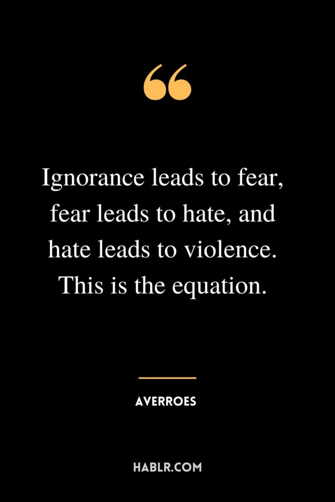 Ignorance leads to fear, fear leads to hate, and hate leads to violence. This is the equation.