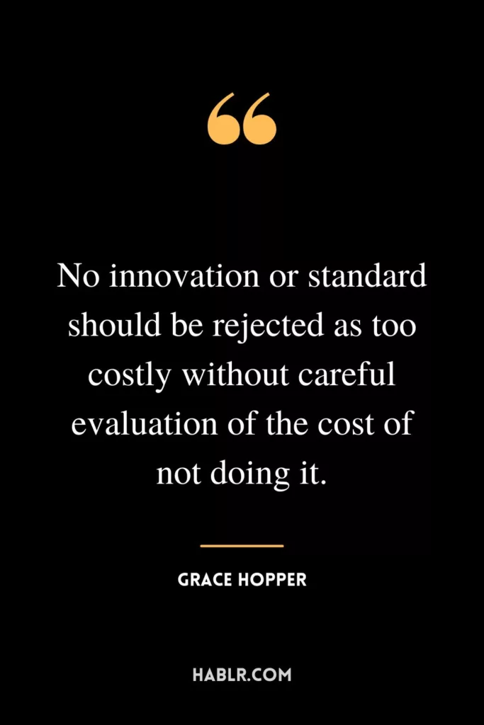 No innovation or standard should be rejected as too costly without careful evaluation of the cost of not doing it.