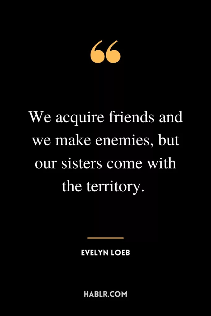 We acquire friends and we make enemies, but our sisters come with the territory. 