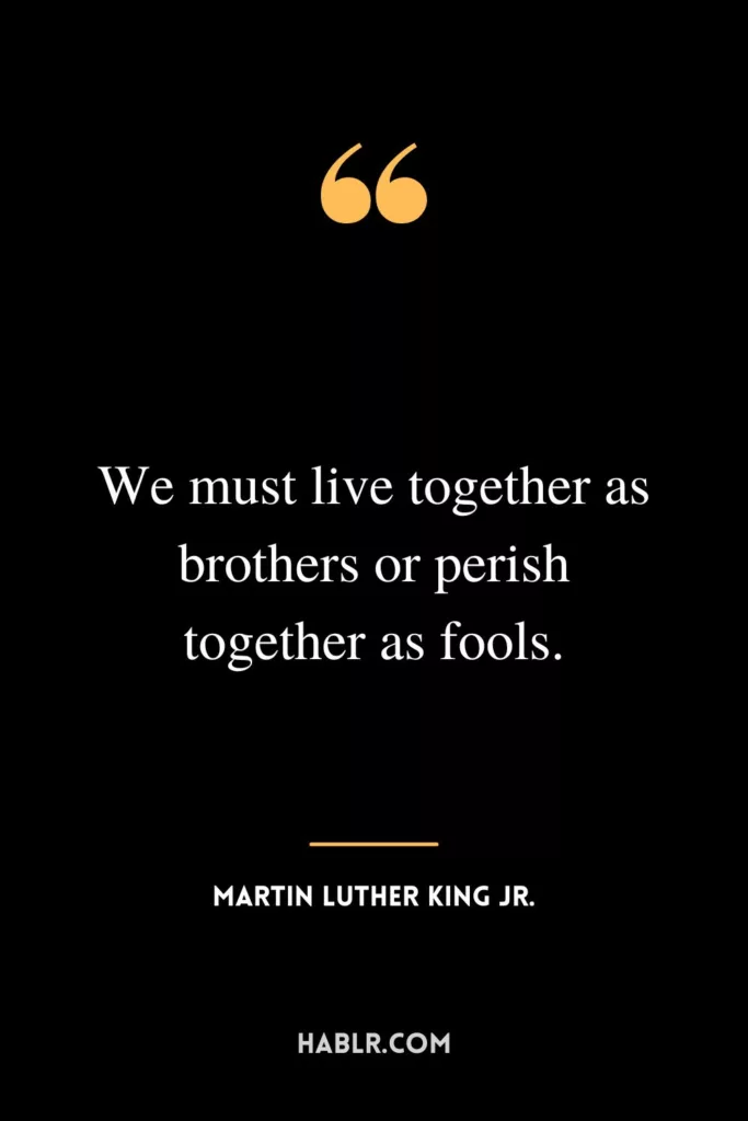 We must live together as brothers or perish together as fools.