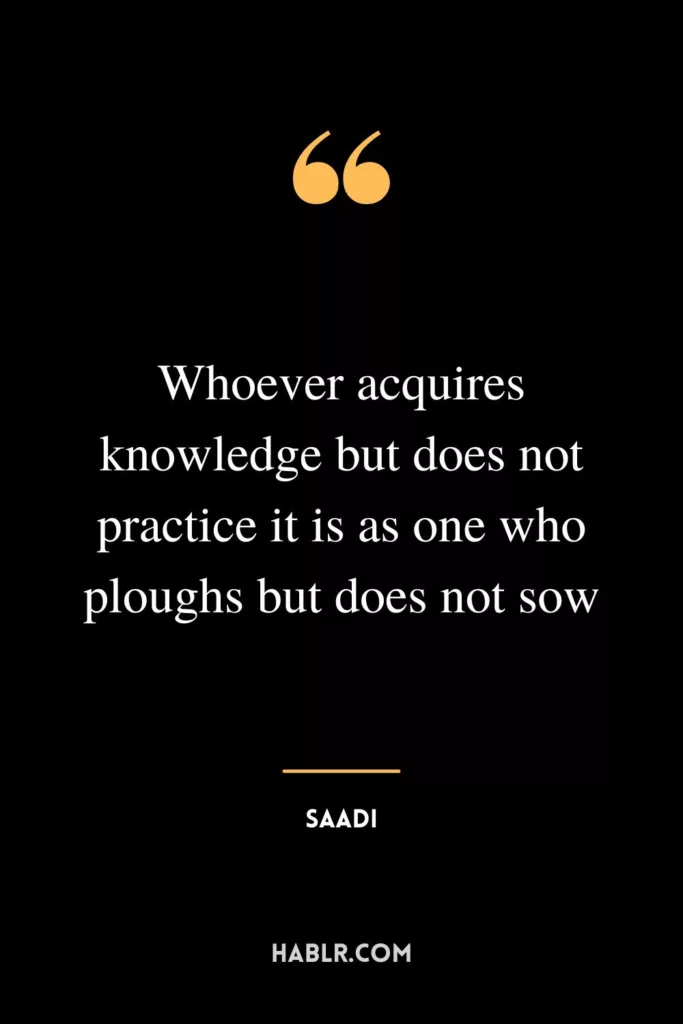 Whoever acquires knowledge but does not practice it is as one who ploughs but does not sow.
