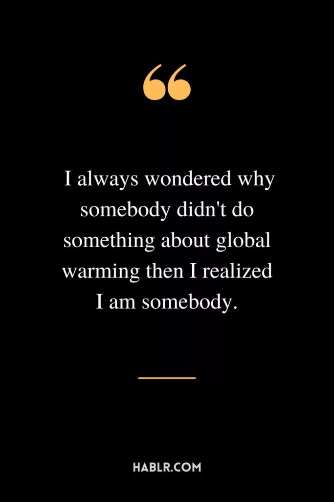  I always wondered why somebody didn't do something about global warming then I realized I am somebody.