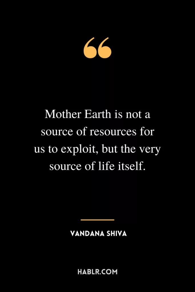 Mother Earth is not a source of resources for us to exploit, but the very source of life itself.