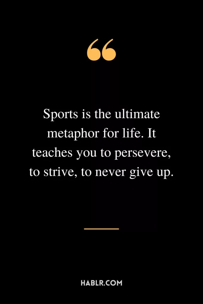 Sports is the ultimate metaphor for life. It teaches you to persevere, to strive, to never give up.