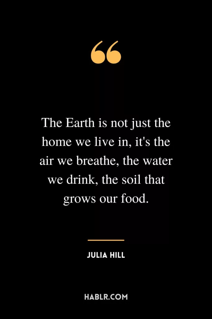 The Earth is not just the home we live in, it's the air we breathe, the water we drink, the soil that grows our food.