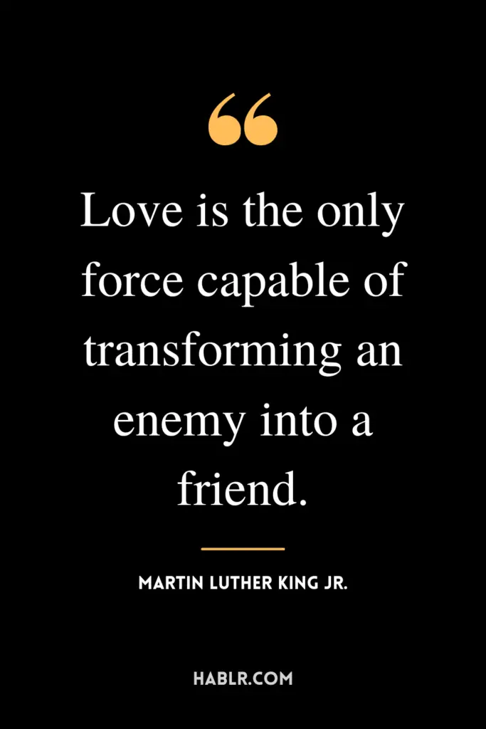  "Love is the only force capable of transforming an enemy into a friend." -Martin Luther King Jr.