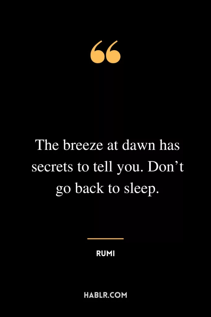 The breeze at dawn has secrets to tell you. Don’t go back to sleep.