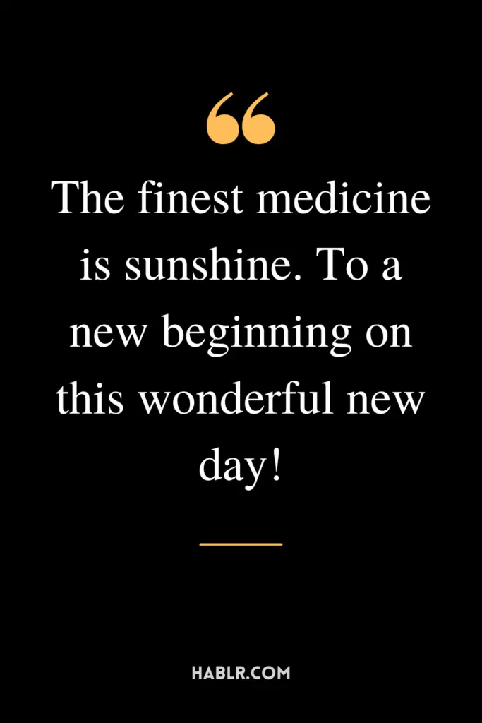 "The finest medicine is sunshine. To a new beginning on this wonderful new day!"