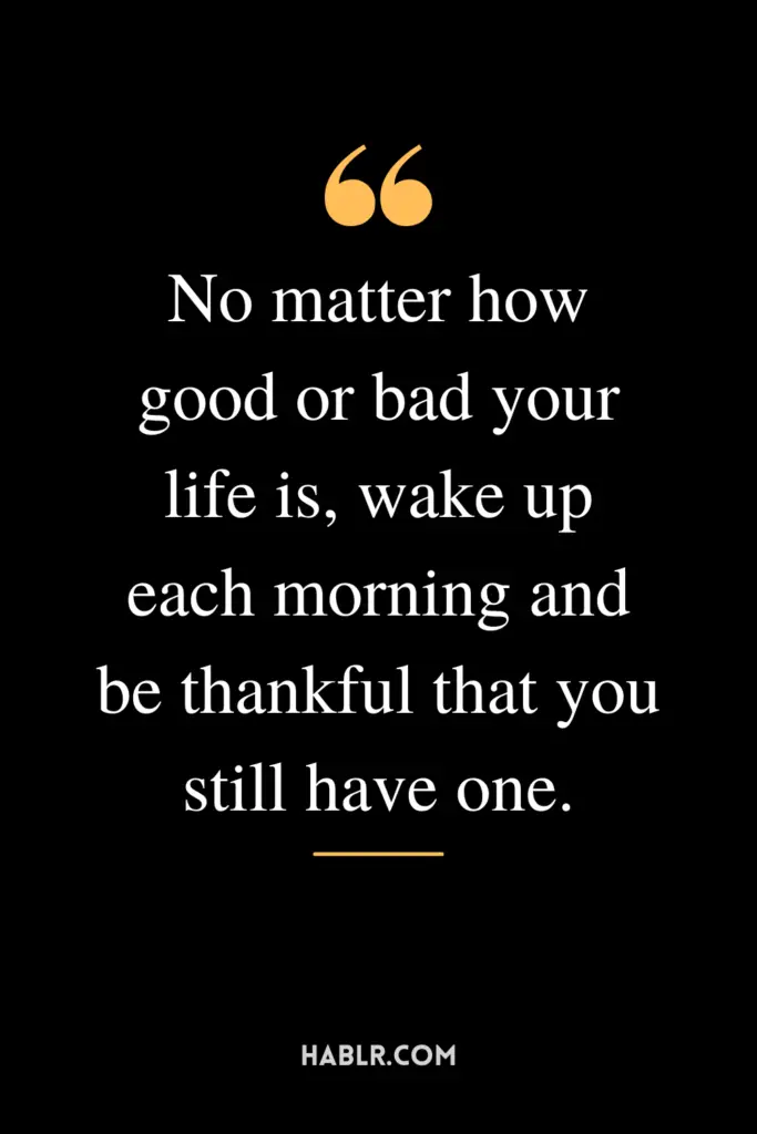 "No matter how good or bad your life is, wake up each morning and be thankful that you still have one."