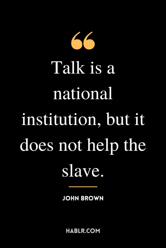 "Talk is a national institution, but it does not help the slave."- John Brown